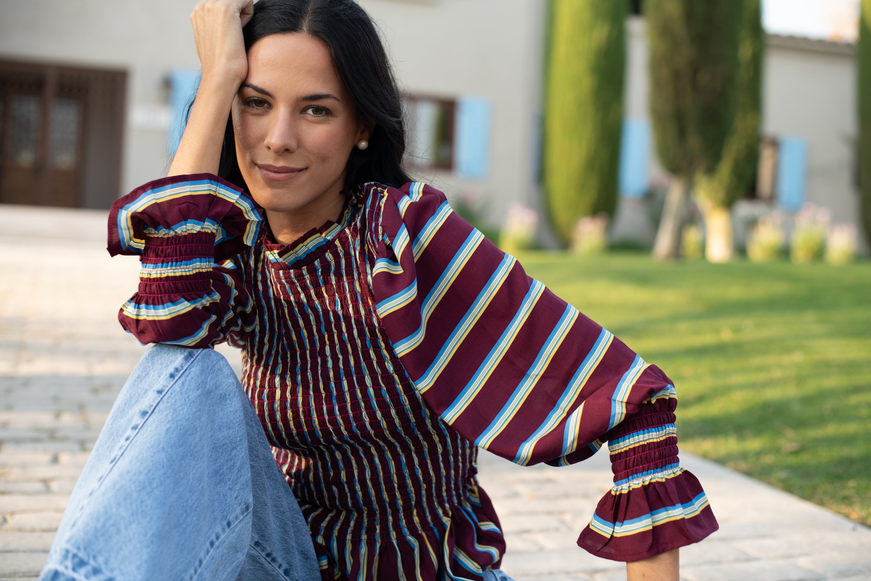 BLUSA MÁLAGA BURGUNDY LINEAS