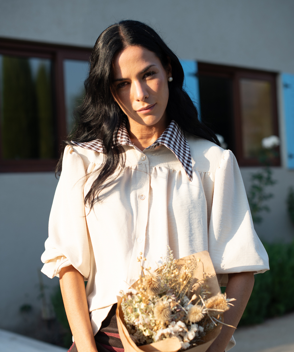 BLUSA TOSCANA BEIGE CUELLO VICHY
