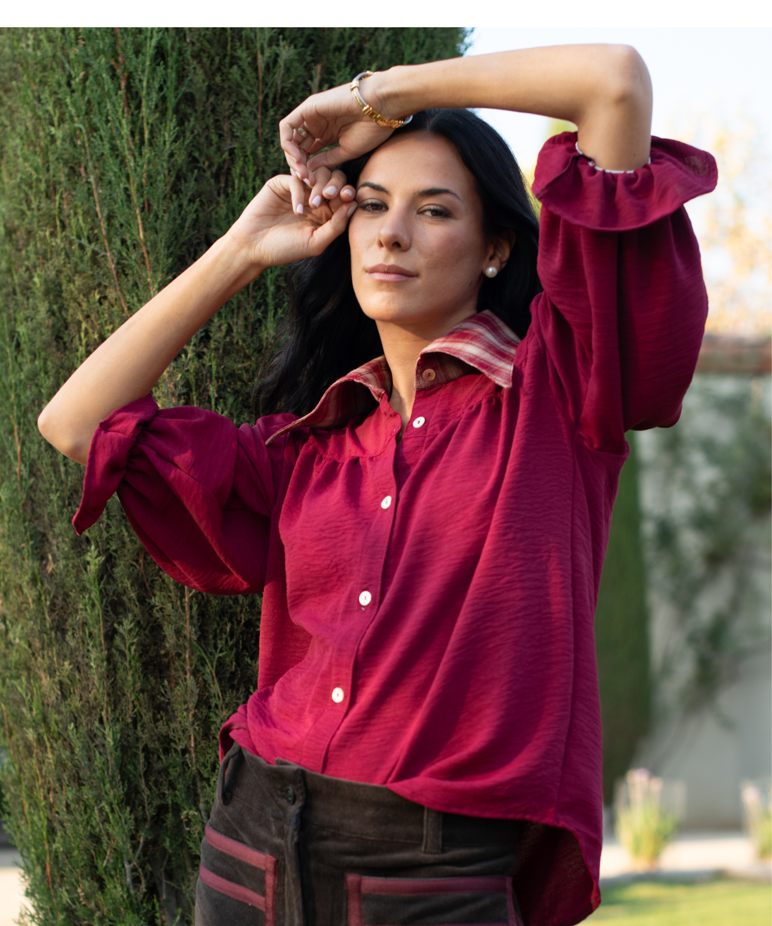 BLUSA TOSCANA BURGUNDY CUADRILLE